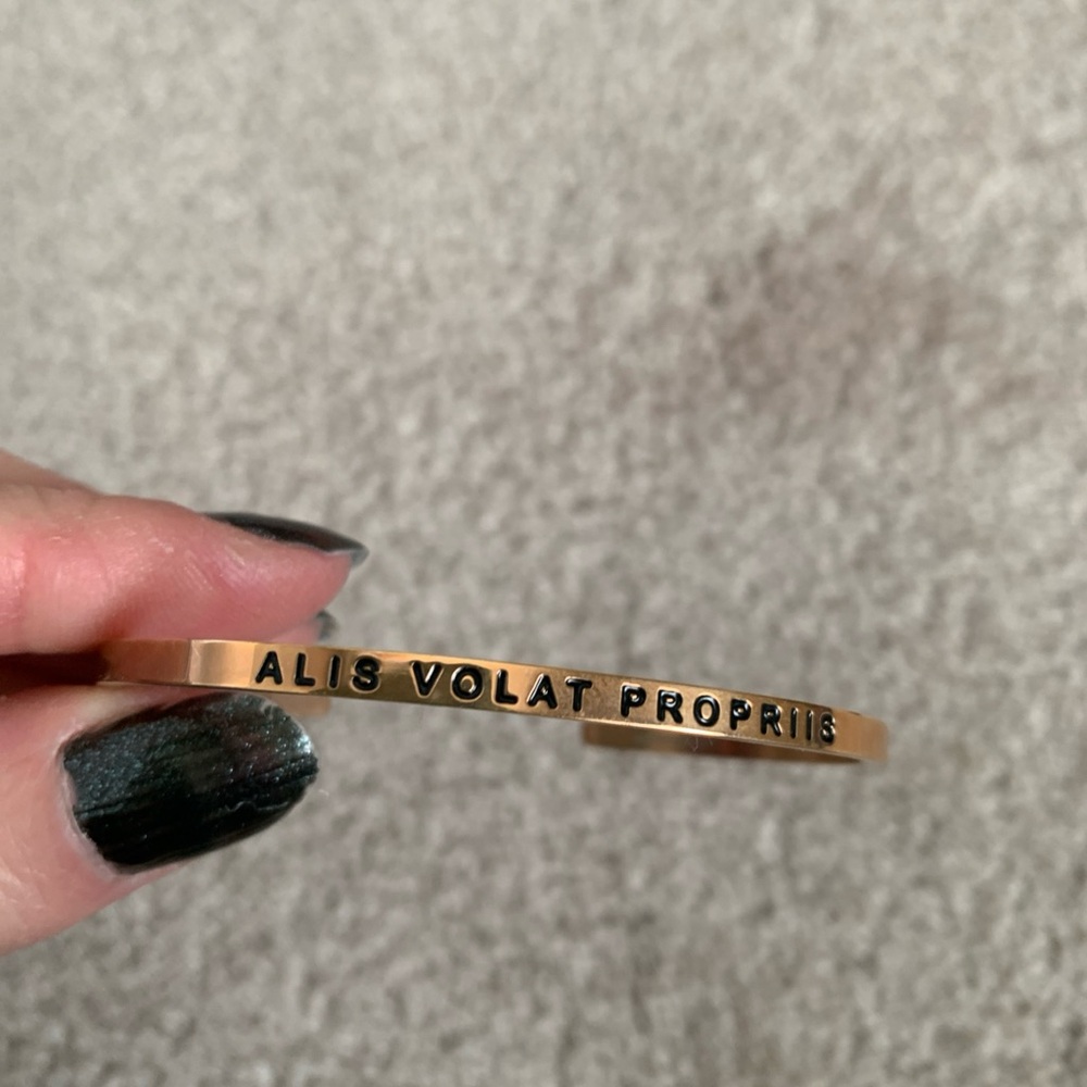 Mantraband Gold/Copper Engraved Cuff Bracelet Alis Volat Propriis